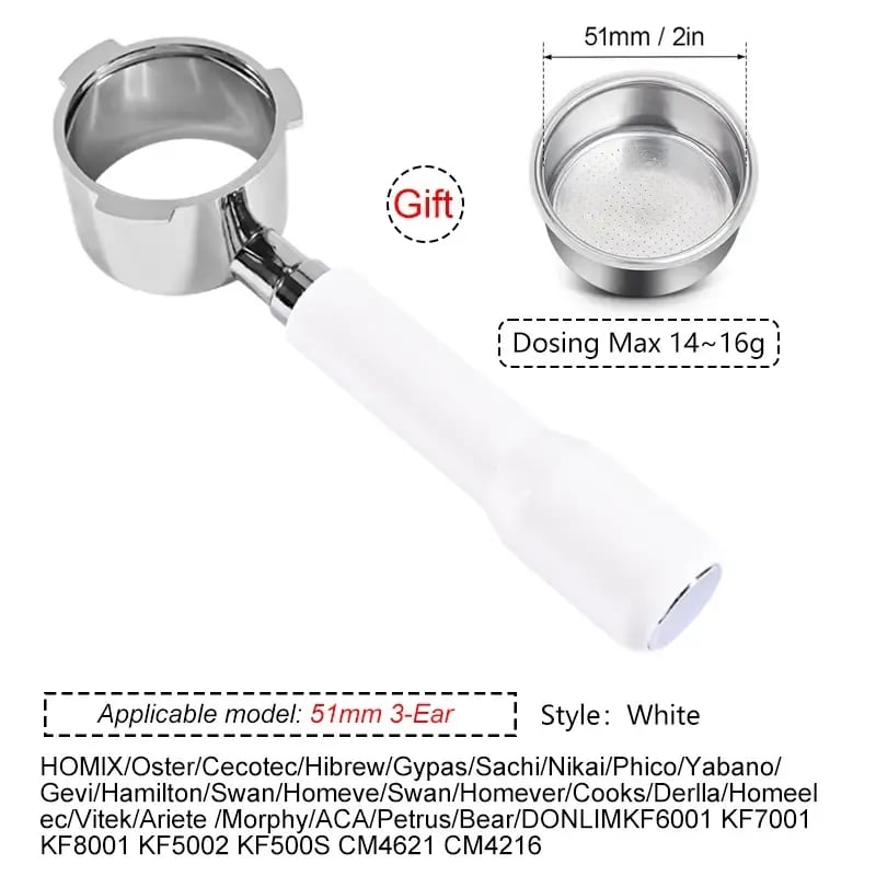 فلتر القهوة بدون قاع مقاس 51 مم مع سلة أكواب لآلة الإسبريسو Homix Hibrew h11 Oster Cecotec Phico Brayer br1101
