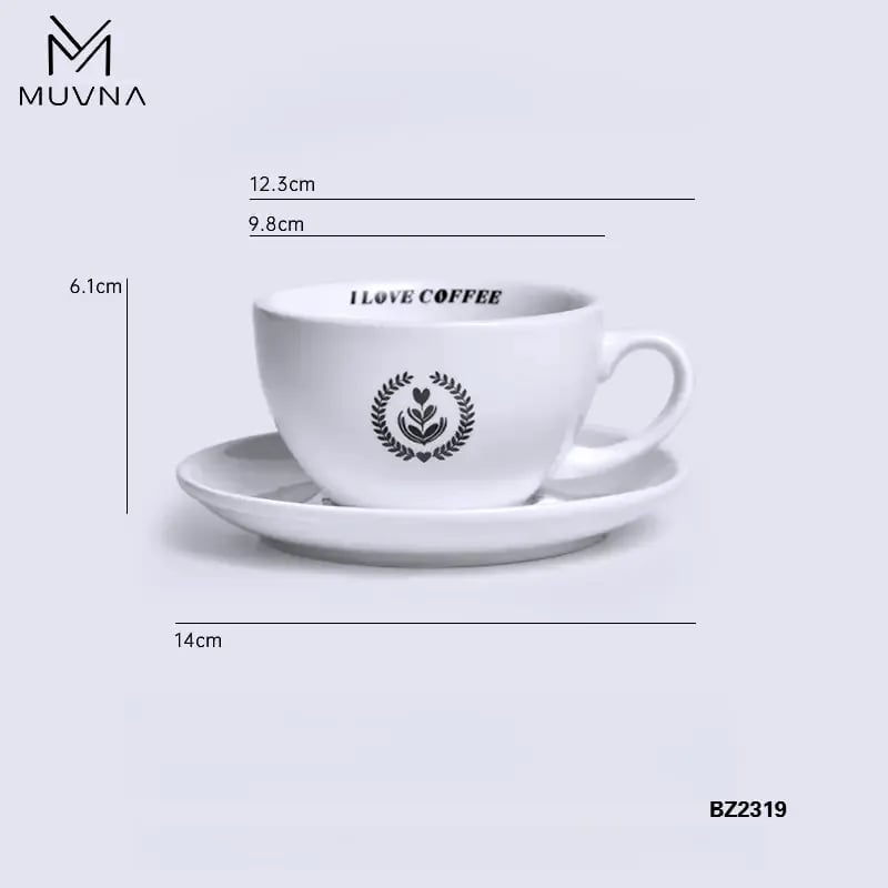 طقم أكواب وصحون سيراميك للقهوة والكابتشينو واللاتيه من MUVNA - سعة 220/280 مل - إكسسوار باريستا منزلي فاخر وهدية مثالية