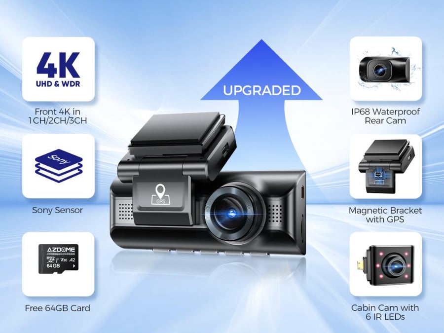 داش كام  Azdome M550 MAX  - تصوير امامي وخلفي وداخلي بجودة 4K
