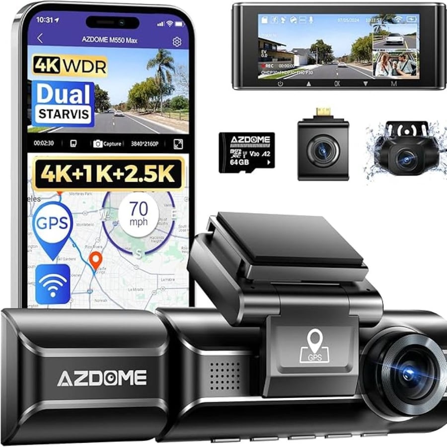 داش كام  Azdome M550 MAX  - تصوير امامي وخلفي وداخلي بجودة 4K
