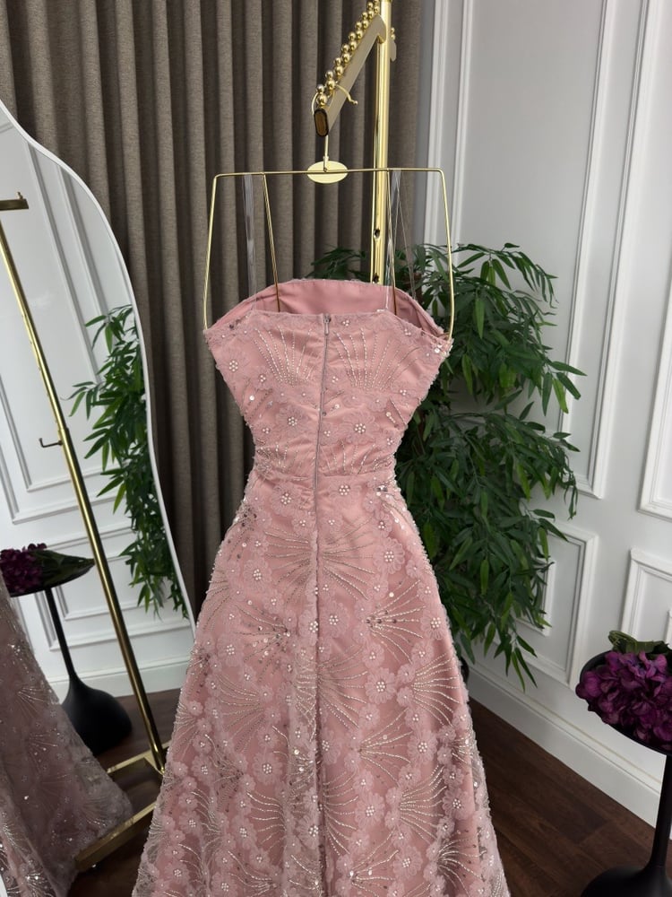 Pink evening dress "Rose Glow" embroidered with crystal
