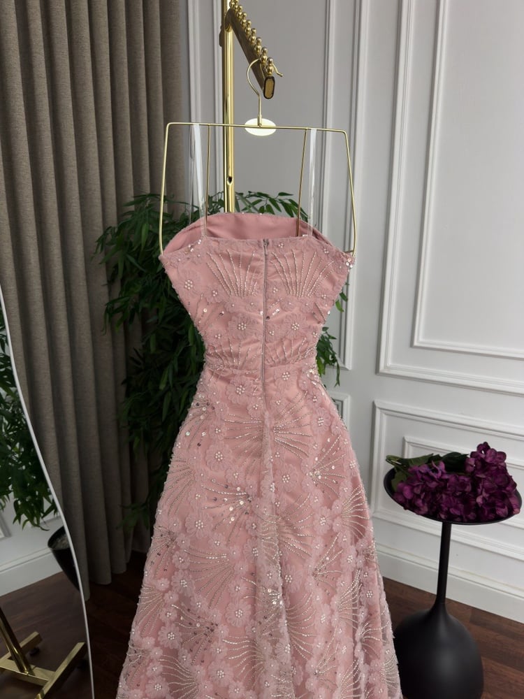 Pink evening dress "Rose Glow" embroidered with crystal