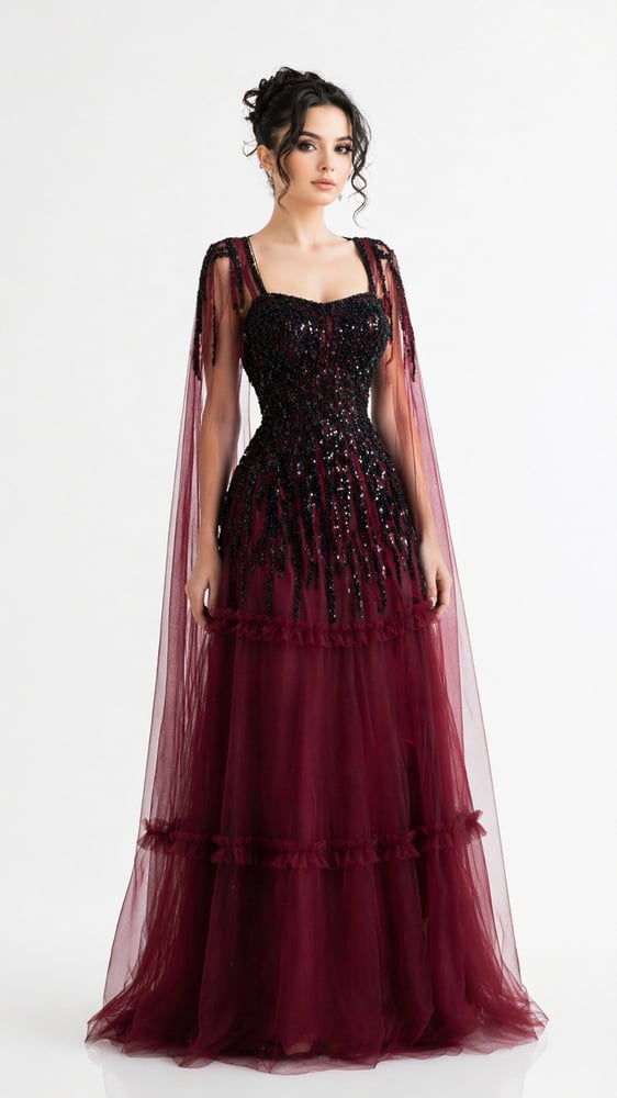 Evening dress tulle and bead embroidery