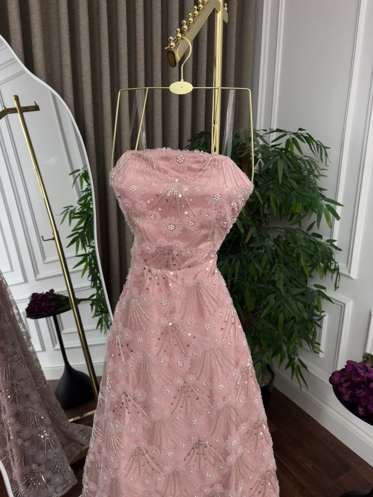 Pink evening dress "Rose Glow" embroidered with crystal
