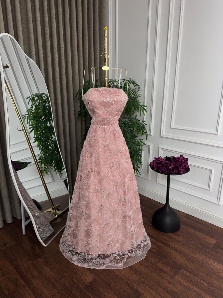 Pink evening dress "Rose Glow" embroidered with crystal
