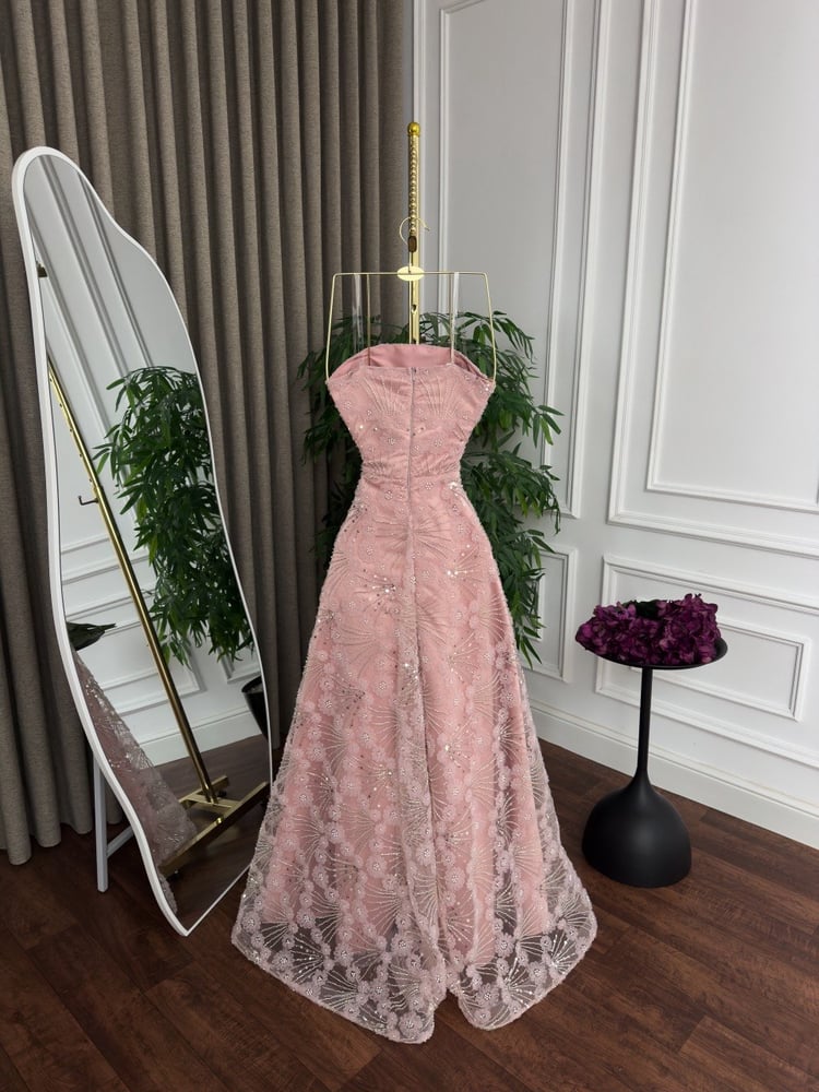 Pink evening dress "Rose Glow" embroidered with crystal
