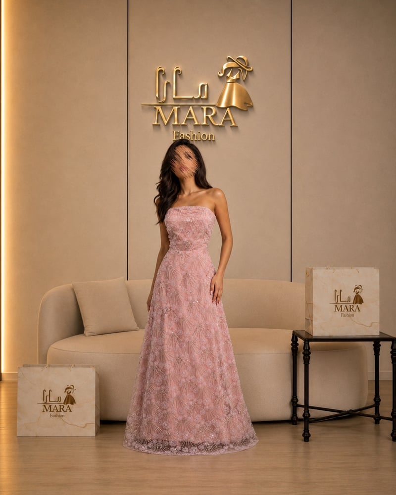 Pink evening dress "Rose Glow" embroidered with crystal