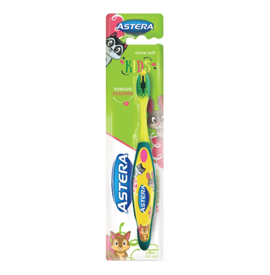 Astra toothbrush for children, ultra-soft, yellow-green color, 1+1