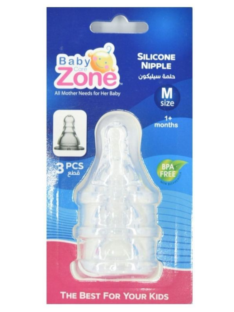 3 حلمات سلكيونية M بكرتBaby zone