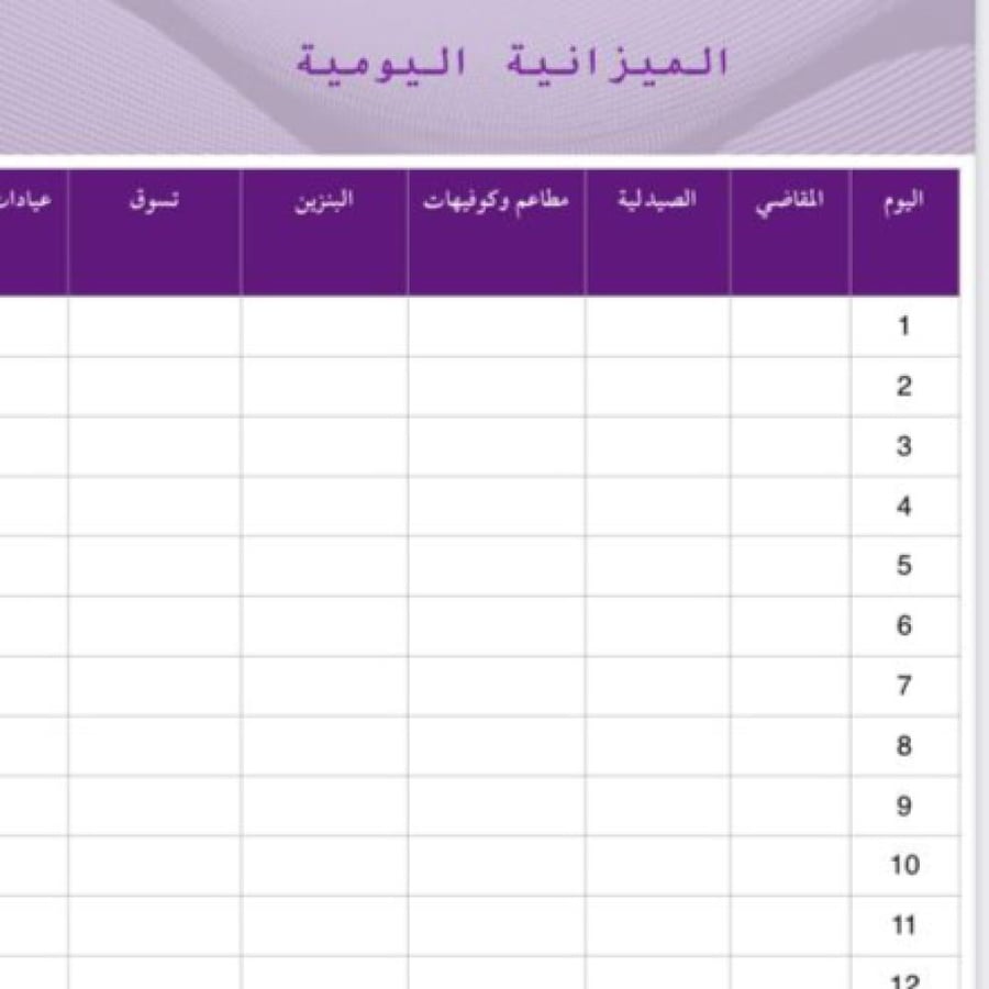 جدول الميزانية + جدول متابعة يومي