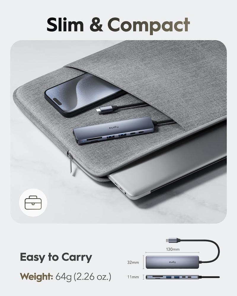 كودي موزع USB C متعدد المنافذ 7 في 1 مع HDMI 4K وفتحة SD وفتحة TF و2 USB-A 3.2 و1 USB-C 3.2 وPD 100 واط متوافق مع ماك بوك وسيرفيس وايباد UH407