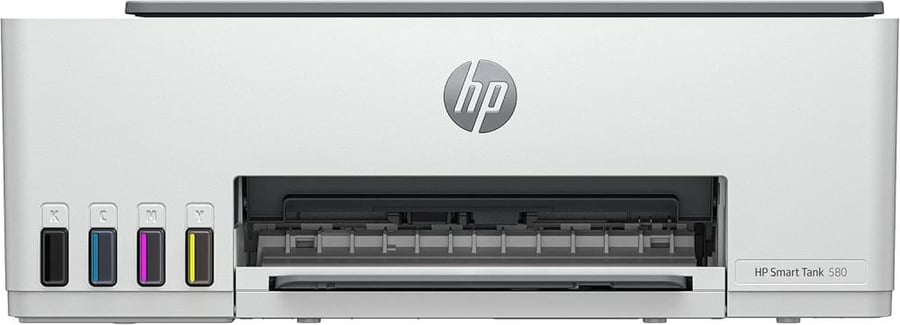 طابعة Smart Tank 580 الكل في واحد، 33 شريحة + شاشة iCON LCD مقاس 1.2 بوصة، سرعة طباعة 12 صفحة في الدقيقة باللون الأسود و5 صفحة في الدقيقة، دقة تصل إلى 1200 نقطة في البوصة، 10 نسخة في الدقيقة باللون الأسود وسرعة نسخ ملونة 2 نسخة في الدقيقة، 1F3Y2A