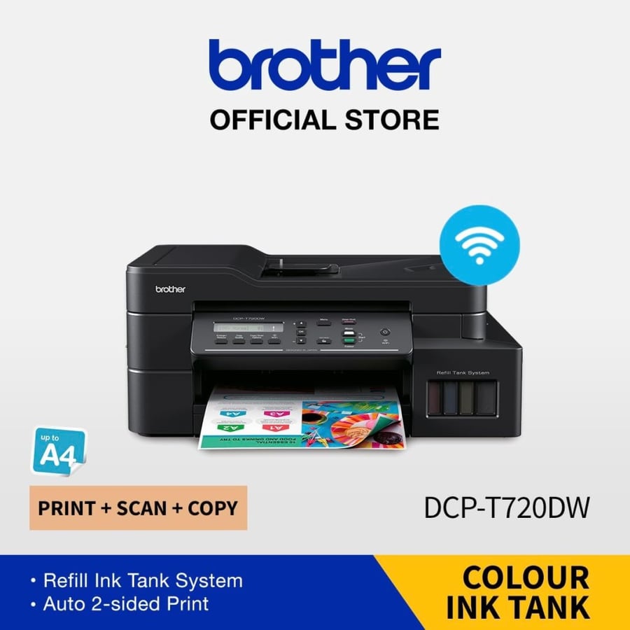 طابعة لاسلكية الكل في واحد بخزان حبر من بروذر طراز DCP-T720DW، مع مميزات تلقائية على الوجهين وطباعة سحابية ومسح ضوئي للجوال