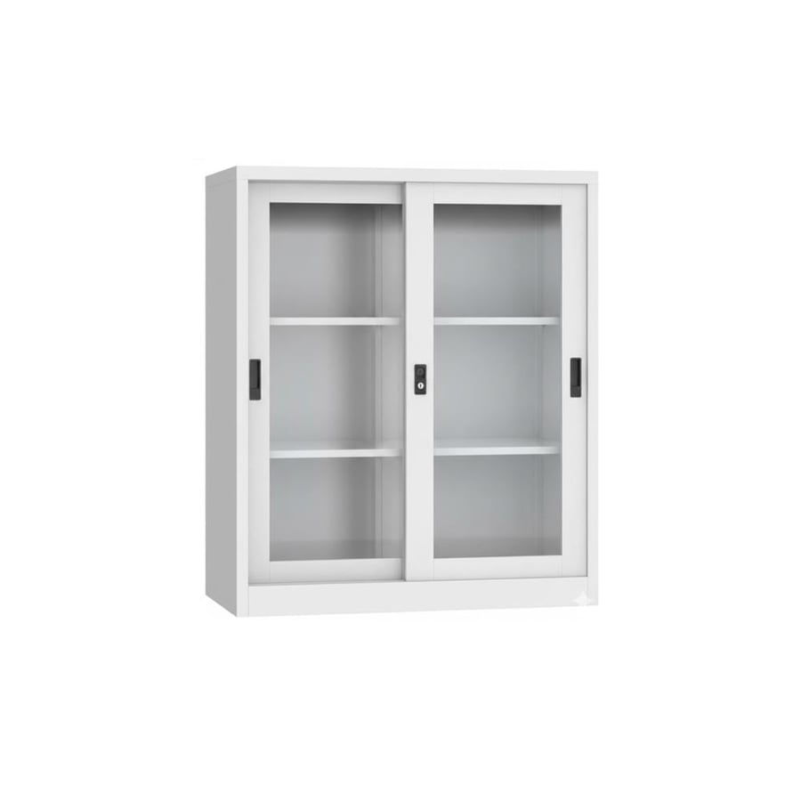 Metal cabinet with 2 sliding doors with glass, beige color, Model: BOS-224-120H-FC-E12