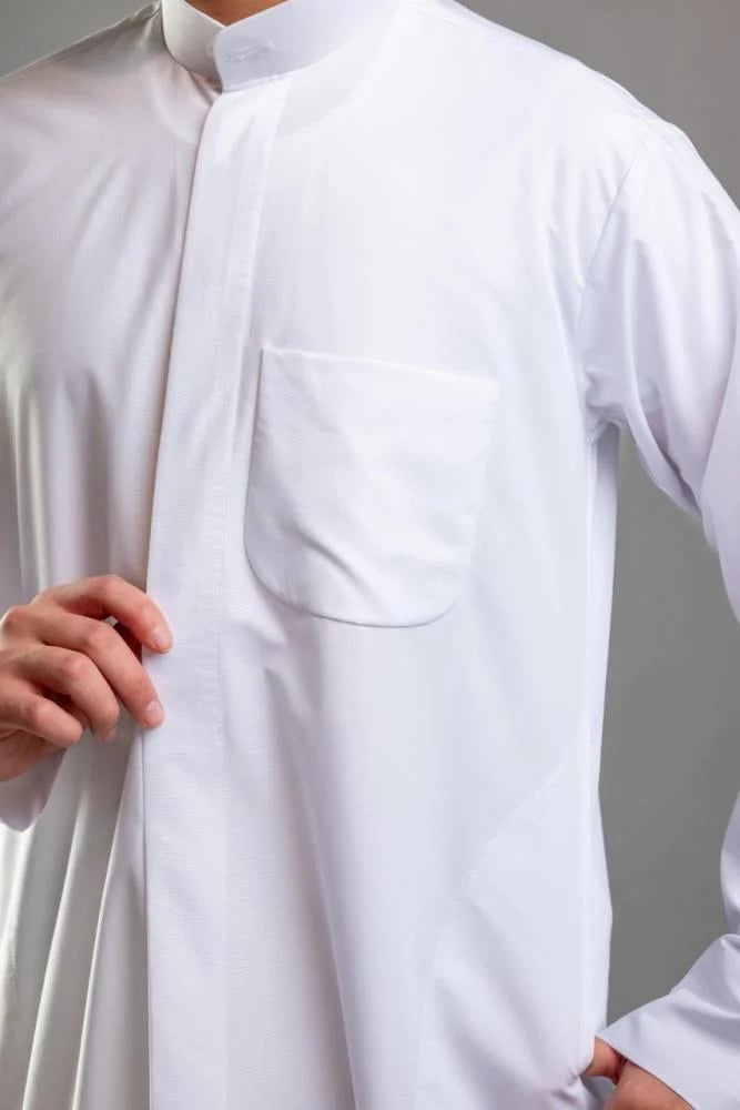 ثوب كويتي صيفي زرار واحد كلاسك ازارير مخفية ( كم عادي )