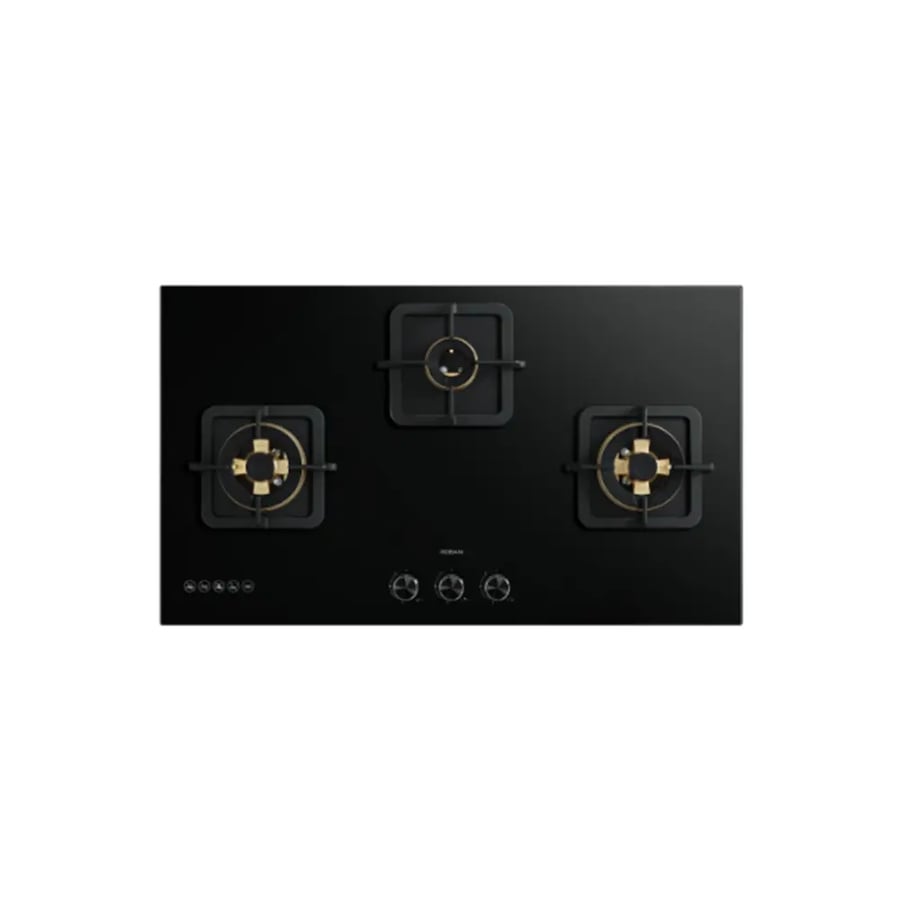 سطح غاز بثلاث  شعلات 90 سم زجاج مقاوم للكسر وشعلات نحاس - B320