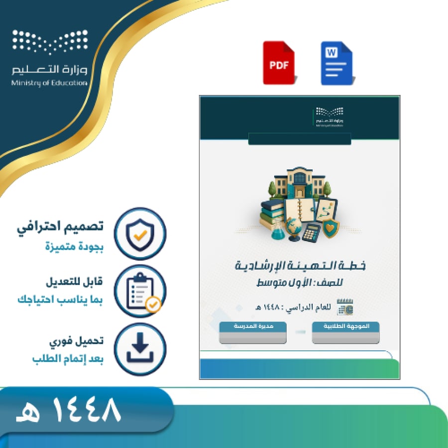 خطة التهيئة الإرشادية للصف الأول متوسط 1448هـ للبنات Word وPDF