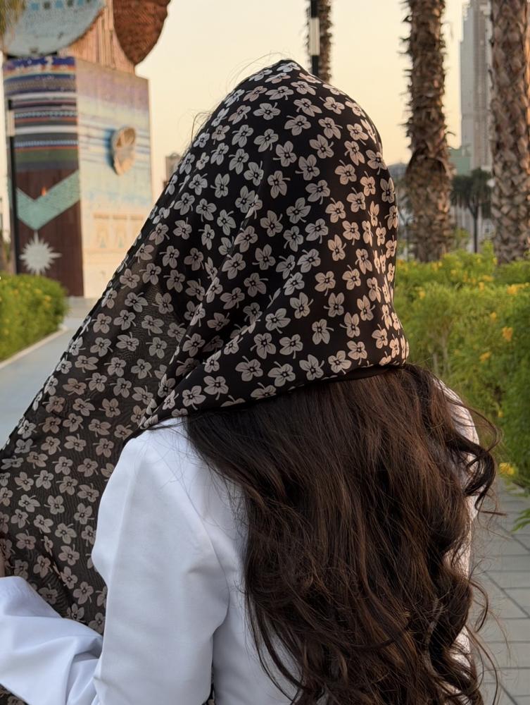 Black headscarf with embroidered flowers