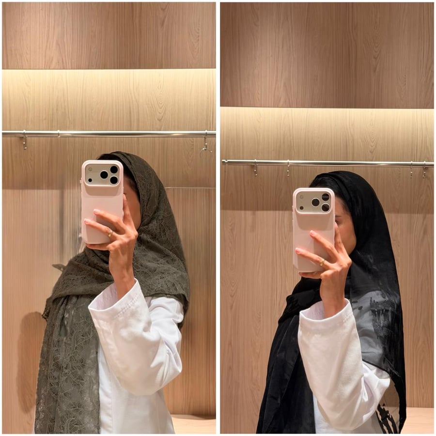طرحة دانتيل زيتي وطرحة سوداء