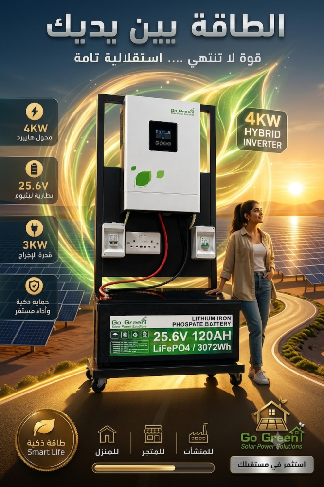 الأداء الأسطوري بسعر توفيريعملاق الطاقة الليثيوم (3072 واط)  - منظومة GO GREEN  متكاملة