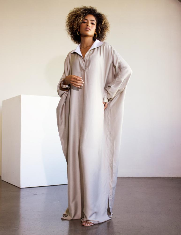 White Detailed Begie Dress