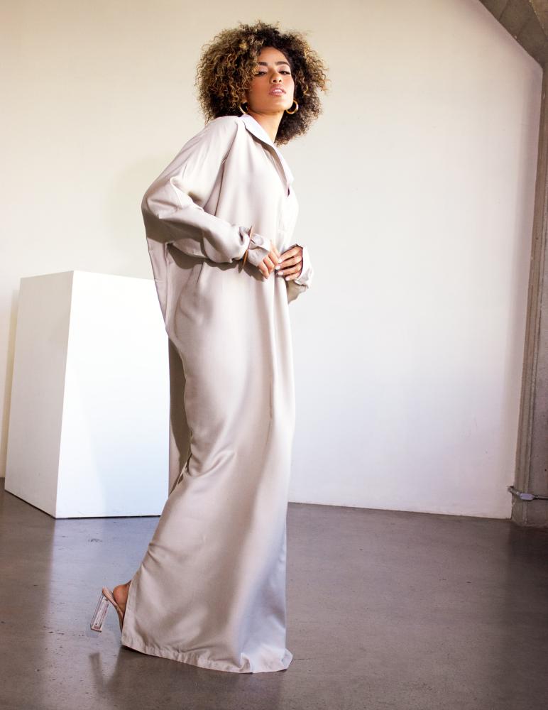 White Detailed Begie Dress