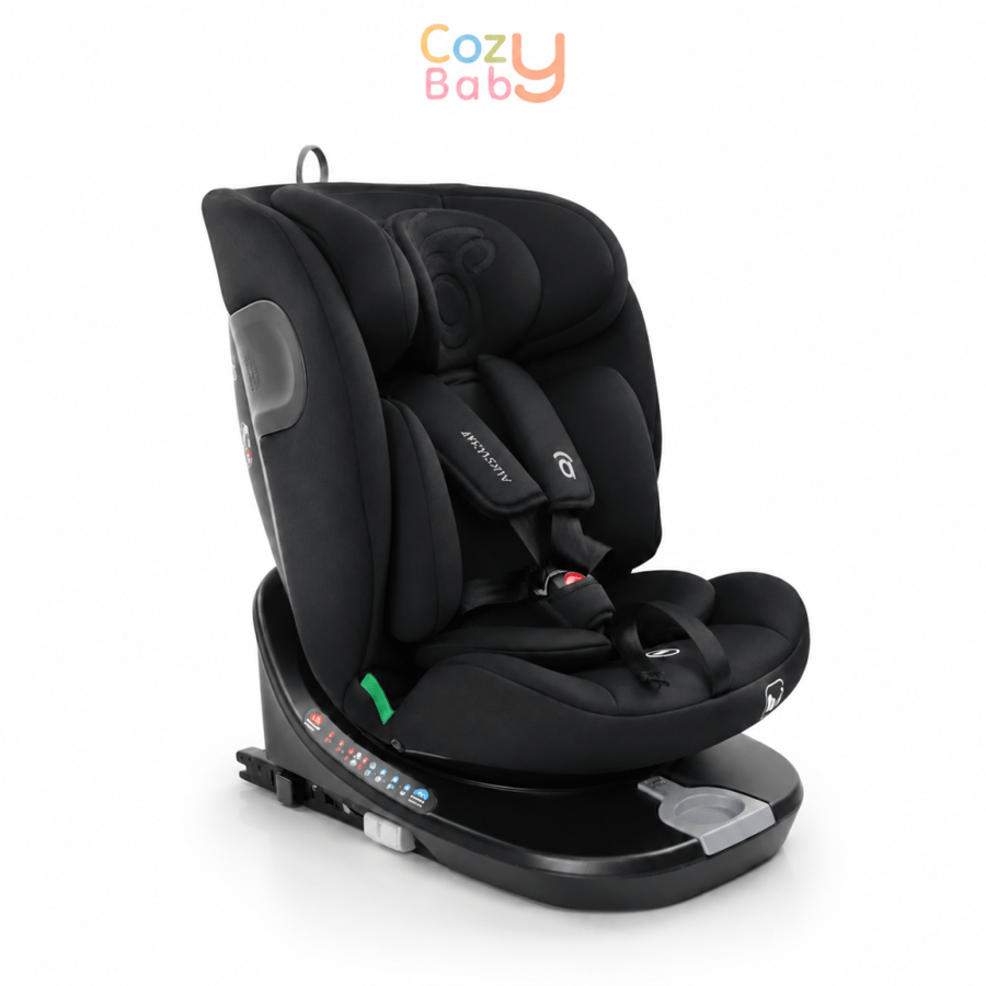 أسالفو – مقعد سيارة أوستن 2 دوّار 360° آي سايز مع ISOFIX وTop Tether – أسود