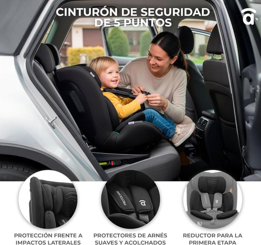 أسالفو – مقعد سيارة بروتوكير دوّار 360° آي سايز مع ISOFIX وTop Tether – رمادي