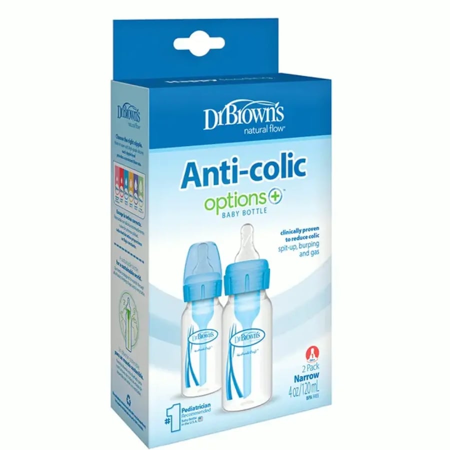 رضاعة أطفال دكتور براونز -  عنق ضيق أوبشنز+ - 120 مل - أزرق - عدد 2