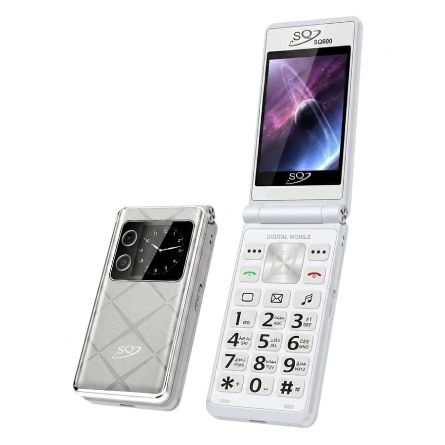 جوال SQ600 القابل للطي بشاشتين – شريحتين، صوت عالي، 2300mAh بطارية – SQ2 Mobile SQ600
