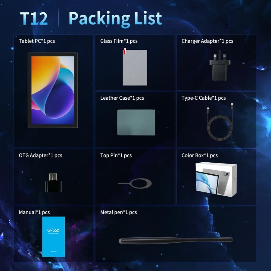 تابلت T12 جي تاب ‎10.1‎ إنش 4GB+128GB أندرويد 15 – G-Tab T12