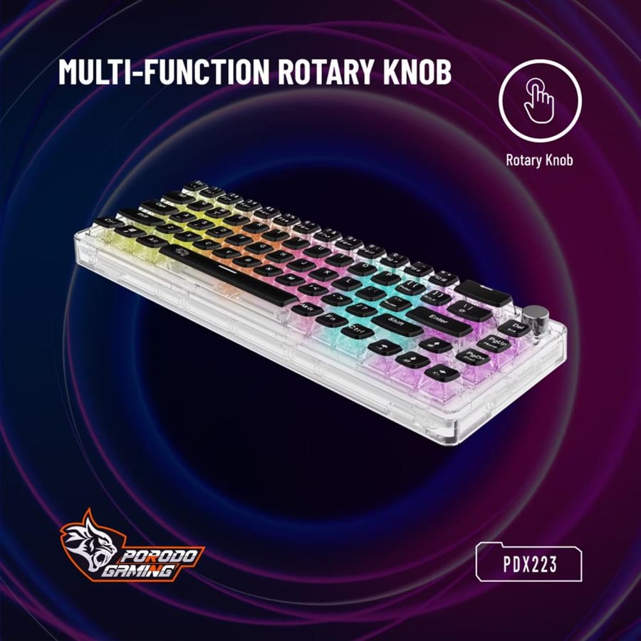 لوحة مفاتيح ميكانيكية Porodo Gaming Pudding Keycaps بشفافية وإضاءة RGB