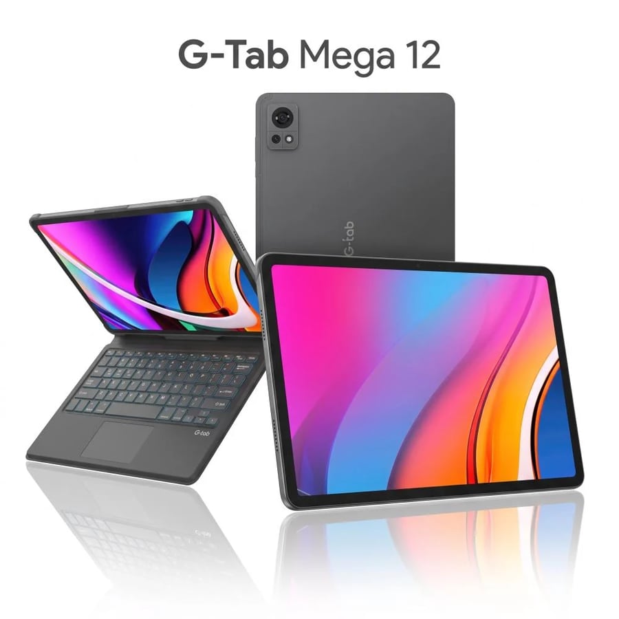 تابلت جي تاب Mega 12 بشاشة 12 إنش 2K مع كيبورد مغناطيسي عربي/إنجليزي – 16GB+256GB أندرويد 15 – G-Tab Mega 12