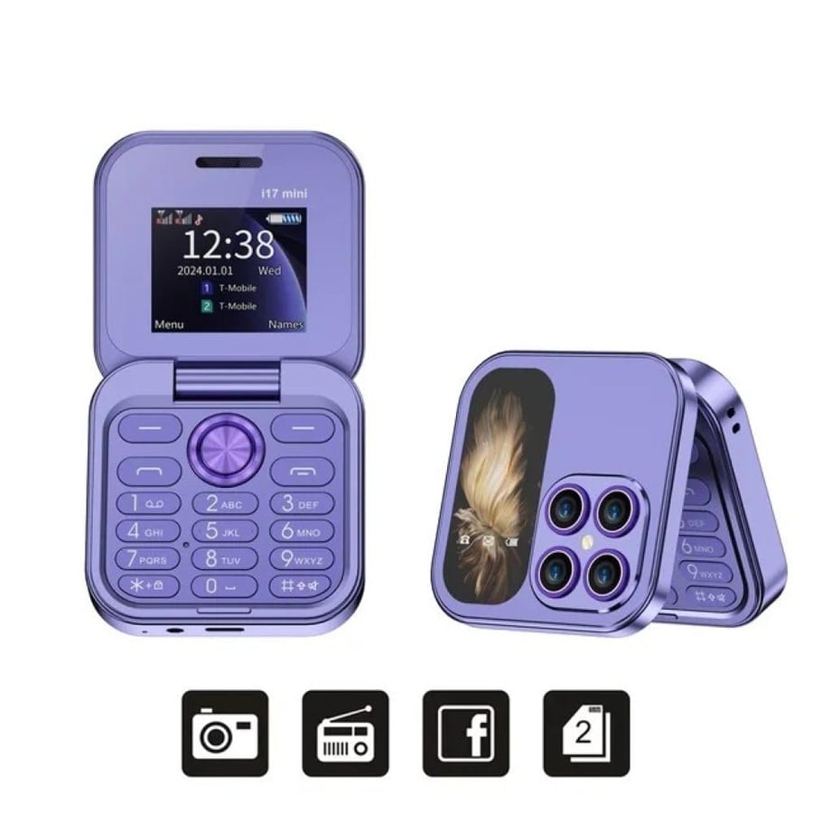 Hope i17 Mini Flip Phone – Dual Nano SIM, FM Radio, Compact Design for Kids & Seniors