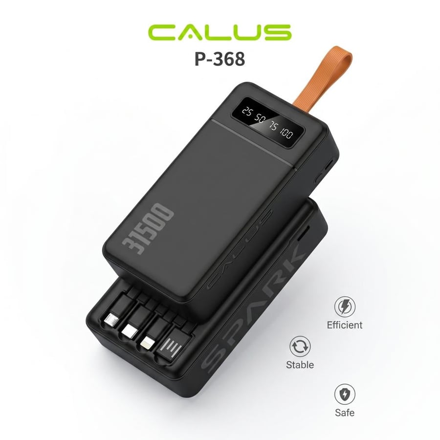 CALUS P-368 Power Bank 31500mAh with Digital Display & Built-in Cables
