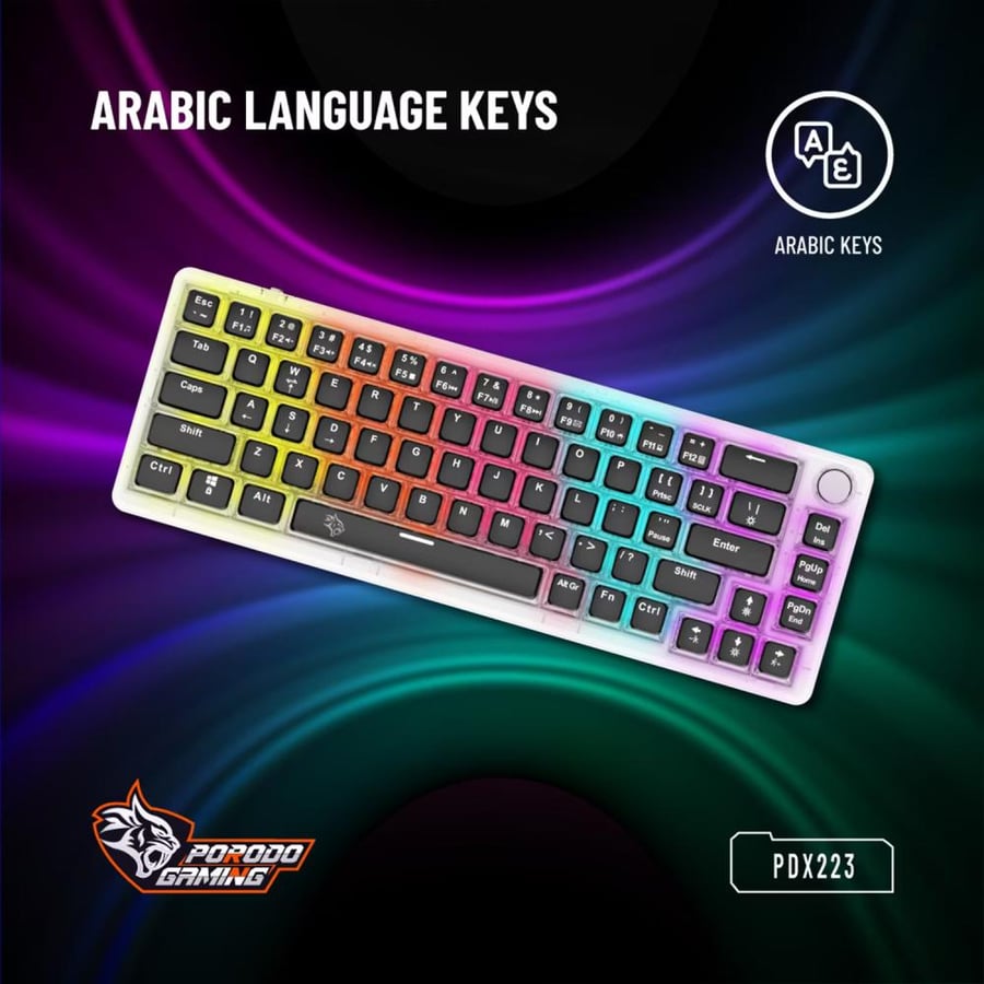 لوحة مفاتيح ميكانيكية Porodo Gaming Pudding Keycaps بشفافية وإضاءة RGB