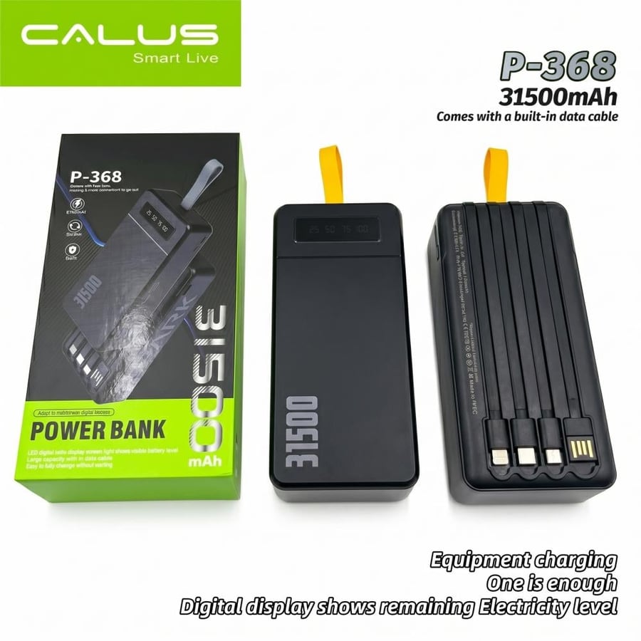 CALUS P-368 Power Bank 31500mAh with Digital Display & Built-in Cables