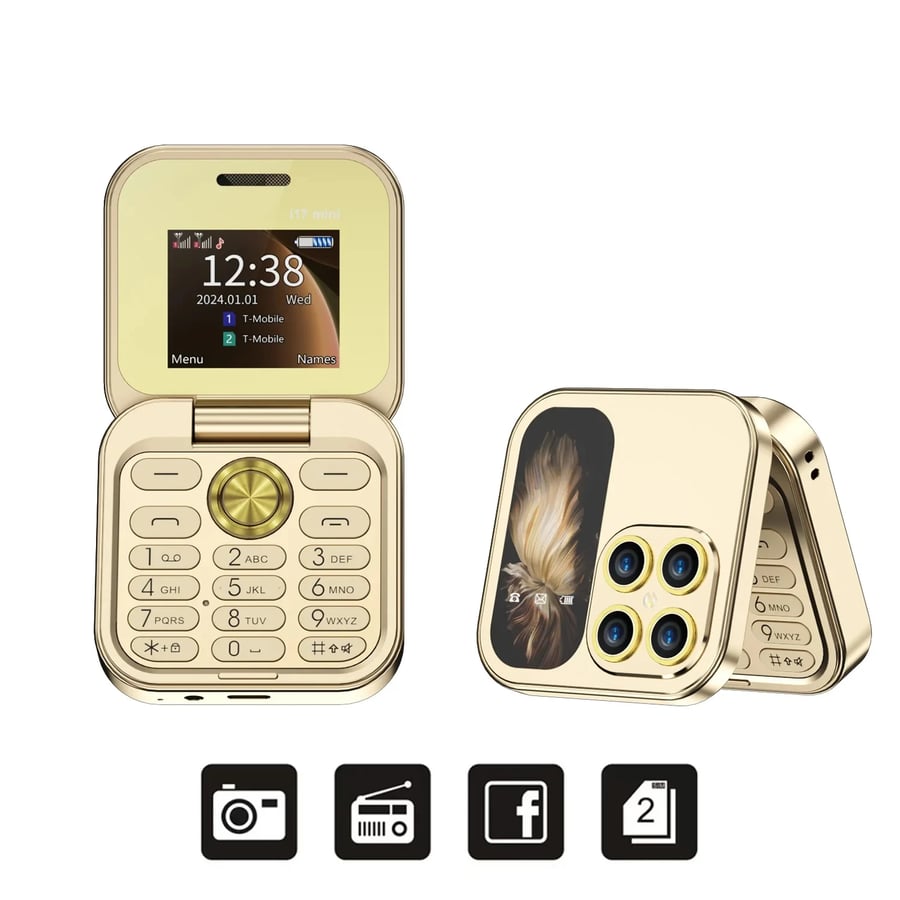 Hope i17 Mini Flip Phone – Dual Nano SIM, FM Radio, Compact Design for Kids & Seniors