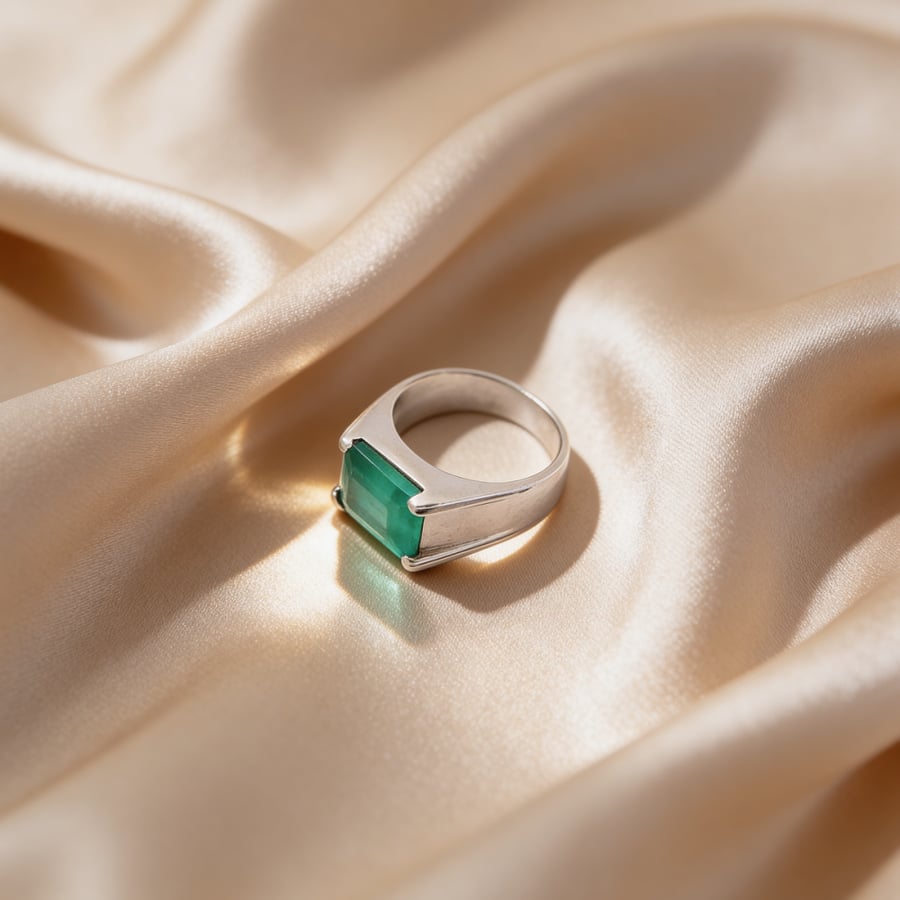 Silver ring 925 karat with emerald stone treated