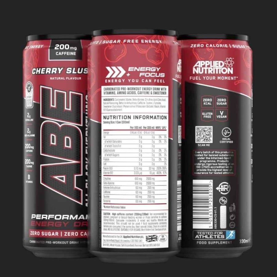 مشروب ABE Pre-Workout بنكهة الكرز إصدار محدود – خالي من السكر | 330 مل – 200 ملجم كافيين
