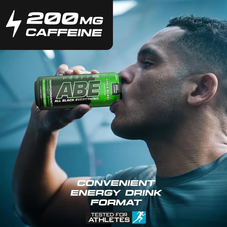 مشروب ABE Pre-Workout بنكهة تفاح برست إصدار محدود – خالي من السكر | 330 مل – 200 ملجم كافيين