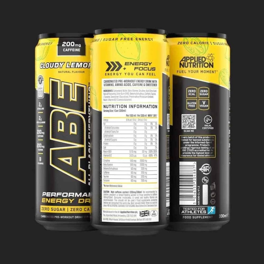 مشروب ABE Pre-Workout بنكهة الليمون إصدار محدود – خالي من السكر | 330 مل – 200 ملجم كافيين