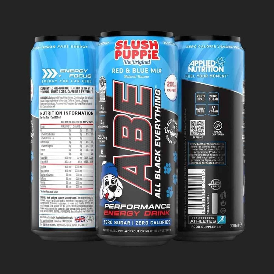 مشروب ABE Pre-Workout بنكهة سلاش بوبي-إصدار محدود – خالي من السكر | 330 مل – 200 ملجم كافيين