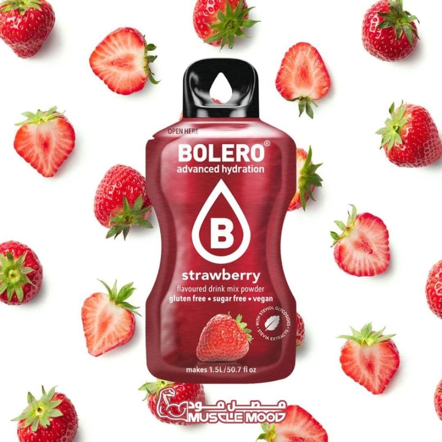 بوليرو منكهات الماء بنكهة (الفراولة) BOLERO Strawberry – كرتون 12 ظرف × 9 جم