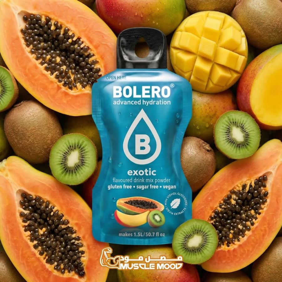 بوليرو منكهات الماء بنكهة (إكزوتيك) BOLERO Exotic – كرتون 12 ظرف × 9 جم