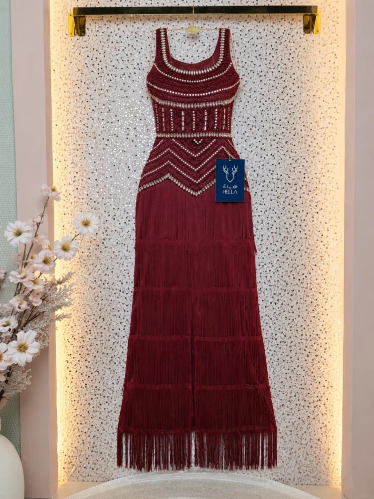 فستان كريستاليا العنابي | Crystalia Burgundy Dress ️