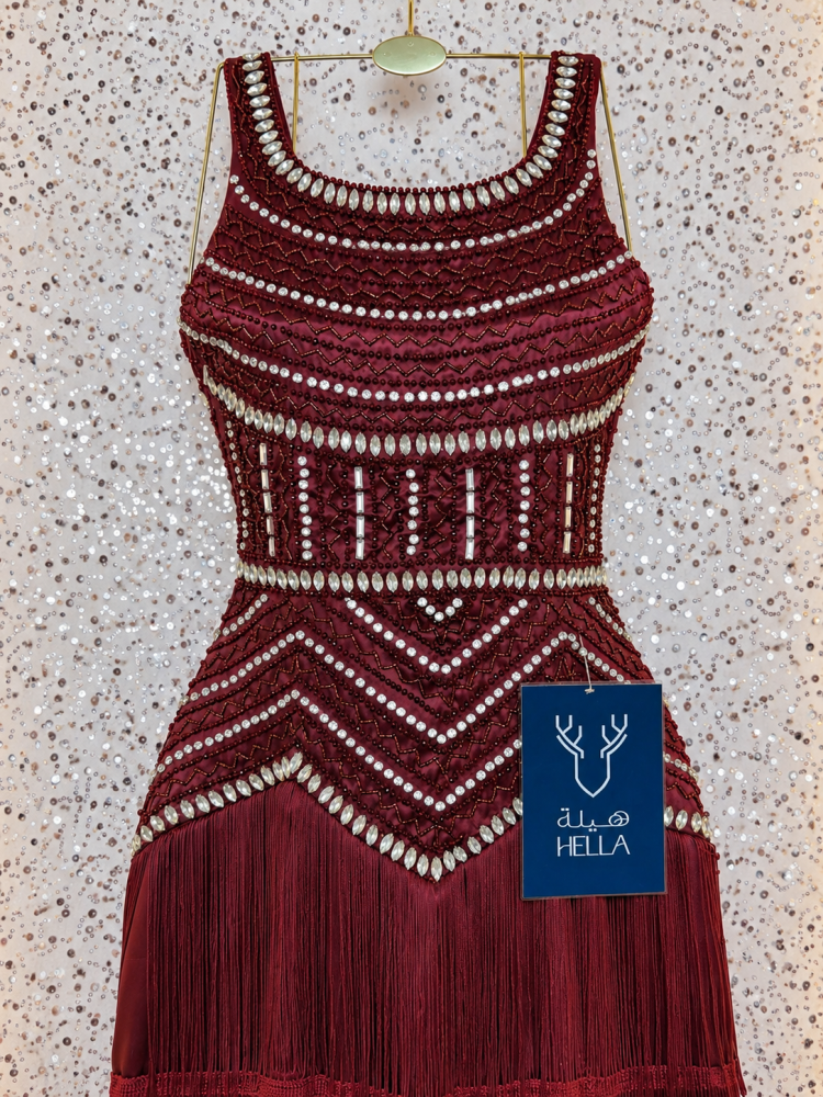 فستان كريستاليا العنابي | Crystalia Burgundy Dress ️
