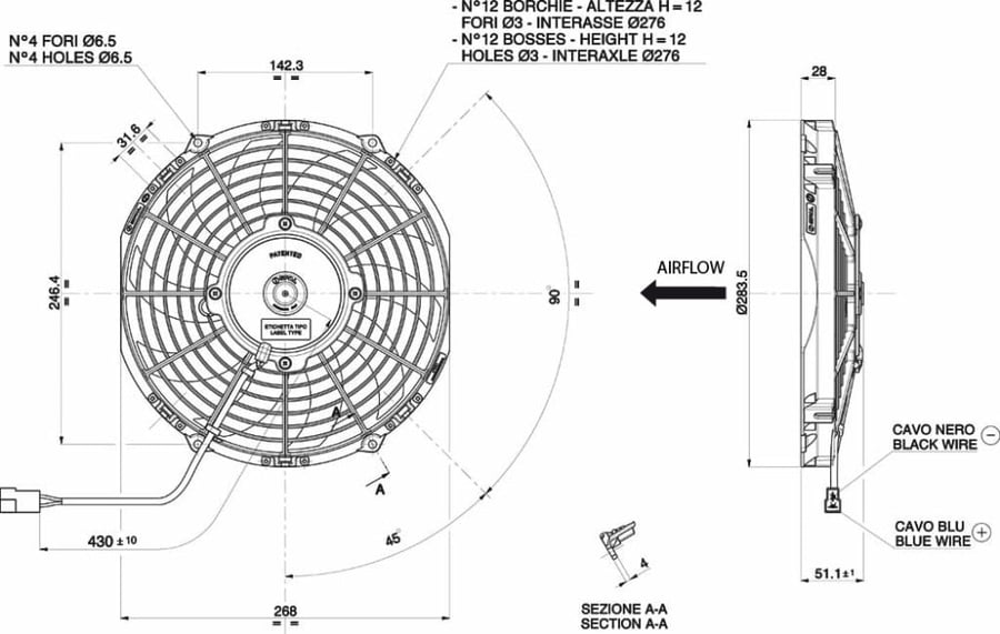 مروحة سبال 10 انش دفع SPAL FAN 10in PUSH- VA11-AP07/C-57S