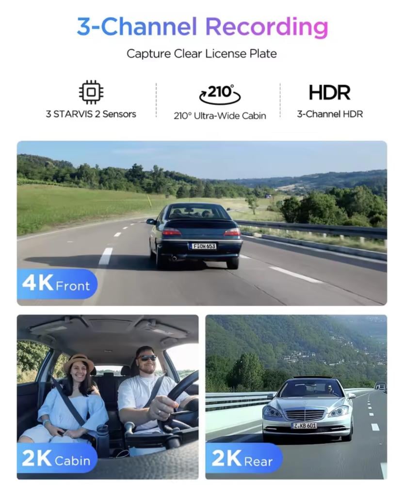 داش كام فيوفو VIOFO A329S 3CH 4K GPS أمامية ، خلفية ، داخلية