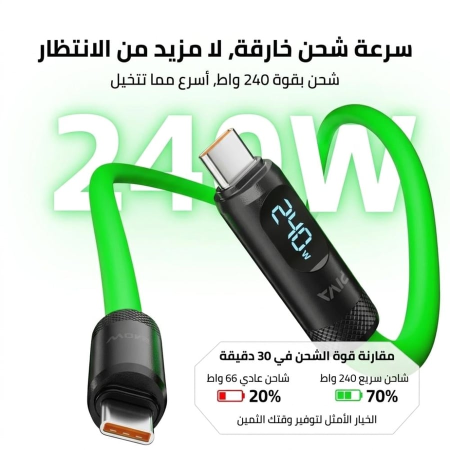 كابل PIVA الذكي 240 واط شحن سريع RED POWER
